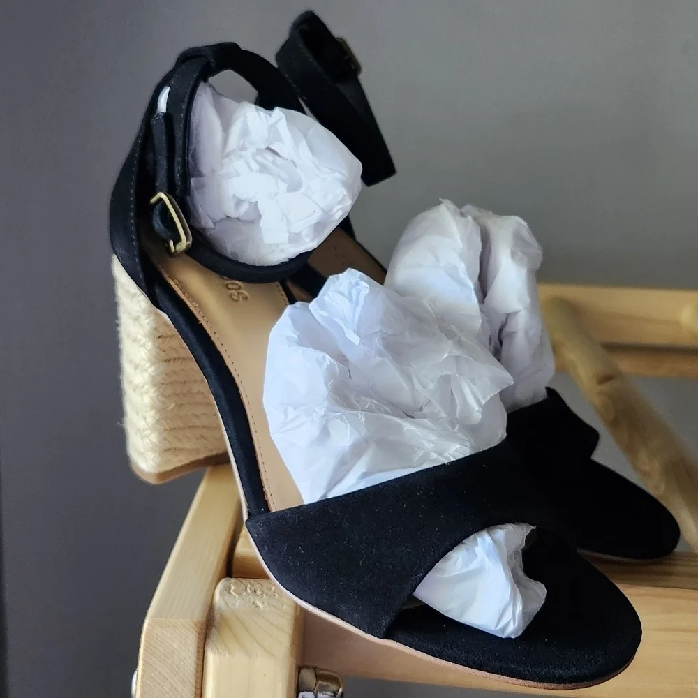 Soludos Tall Capri Suede Heel In Black Leather - Picture 9 of 9